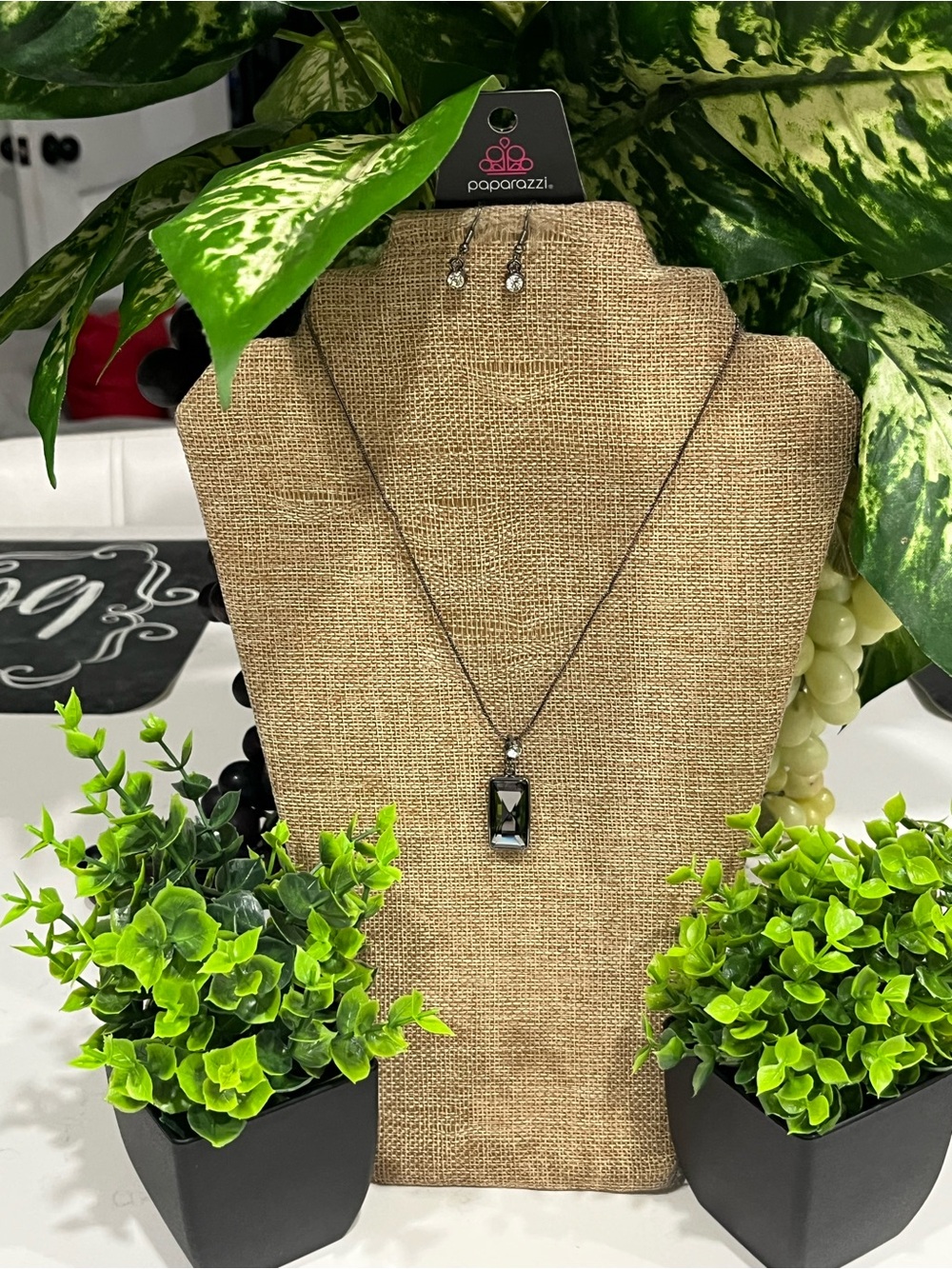 Paparazzi Black Faceted Rectangle Pendant Necklace